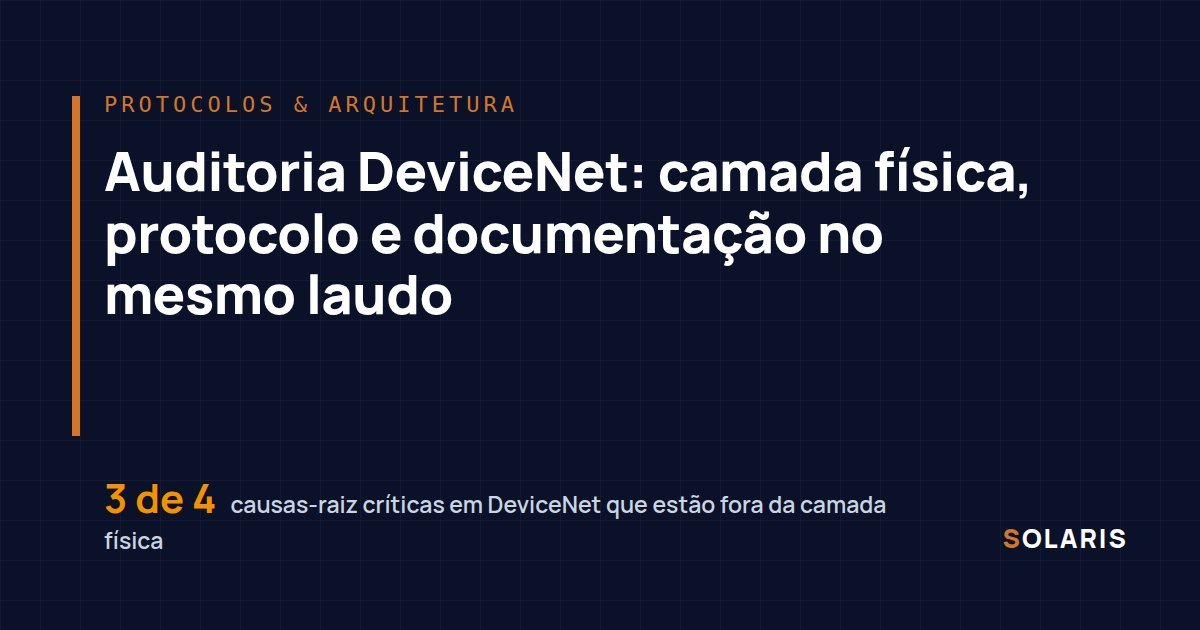 Auditoria DeviceNet: camada física, protocolo e documentação no mesmo laudo